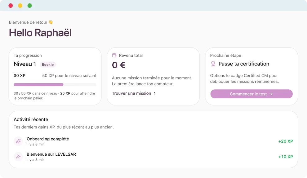 Test de certification LEVELSAR — question scenario-based avec 4 options.